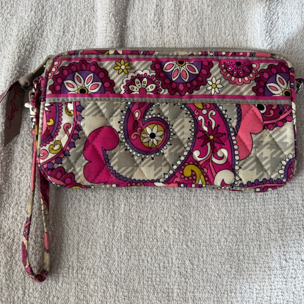 Vera Bradley Pink Paisley Meets Plaid Card Wallet Wristlet Purse
